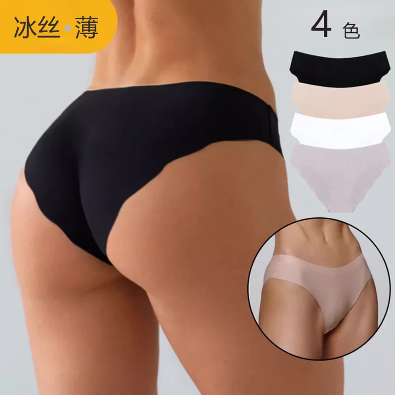 Cross-border Trade Ice Silk Quick-Dry Seamless Panties for Women, Wave Edge Low-Waist Sports Triangle Panties, No Wedgie