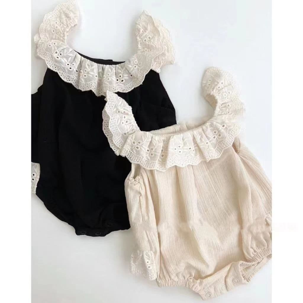 Korean style baby jumpsuit dress, fashionable black lace sling bag fart clothes, Korean style cute clothes for baby girls