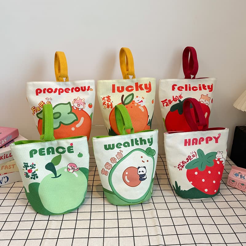 Original Cartoon Canvas Bucket Bag Full Moon Banquet Souvenir Cloth Bag, Outing Mom Bag, Cute Kindergarten Tote
