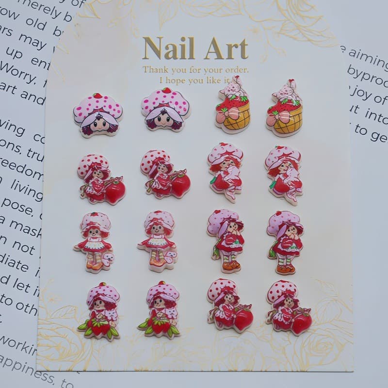 Cartoon Strawberry Girl Mini Resin Patch Nail Art Wearable Nails Earphones Handmade DIY Cream Glue Decorative Accessories