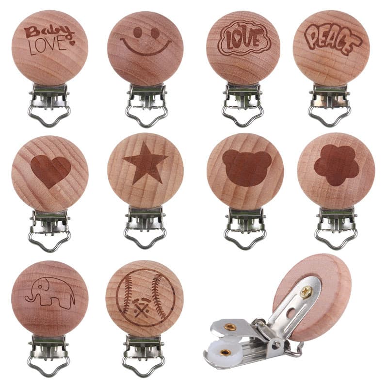 Baby Beech Wood Pacifier Clip Cartoon Animal Wooden Pacifier Clip Love Peace Soothing Beech Wood Pacifier Clip