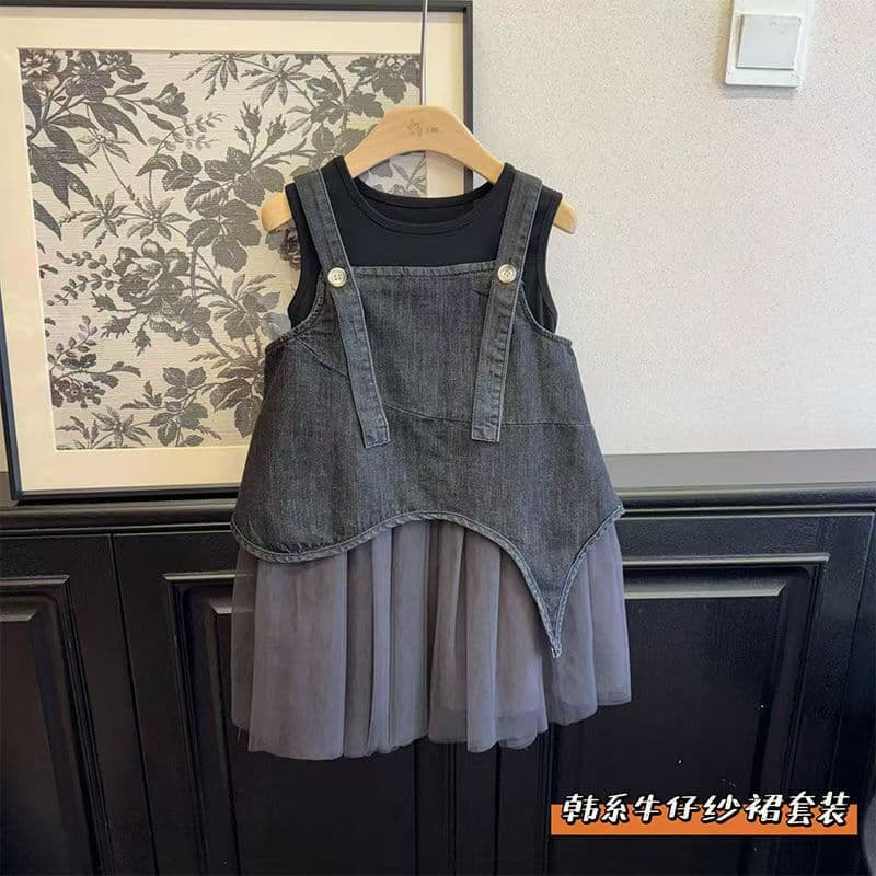2025 Summer New Style Denim Baby Girl Sleeveless Dress Korean Style Toddler Princess Tutu Dress