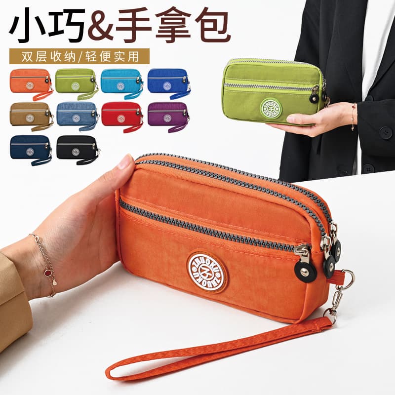 Trendy 2026 New Handheld Women's Bag Three-Layer Zipper Mini Nylon Coin Purse Hand Carry Phone Bag Coin Wallet