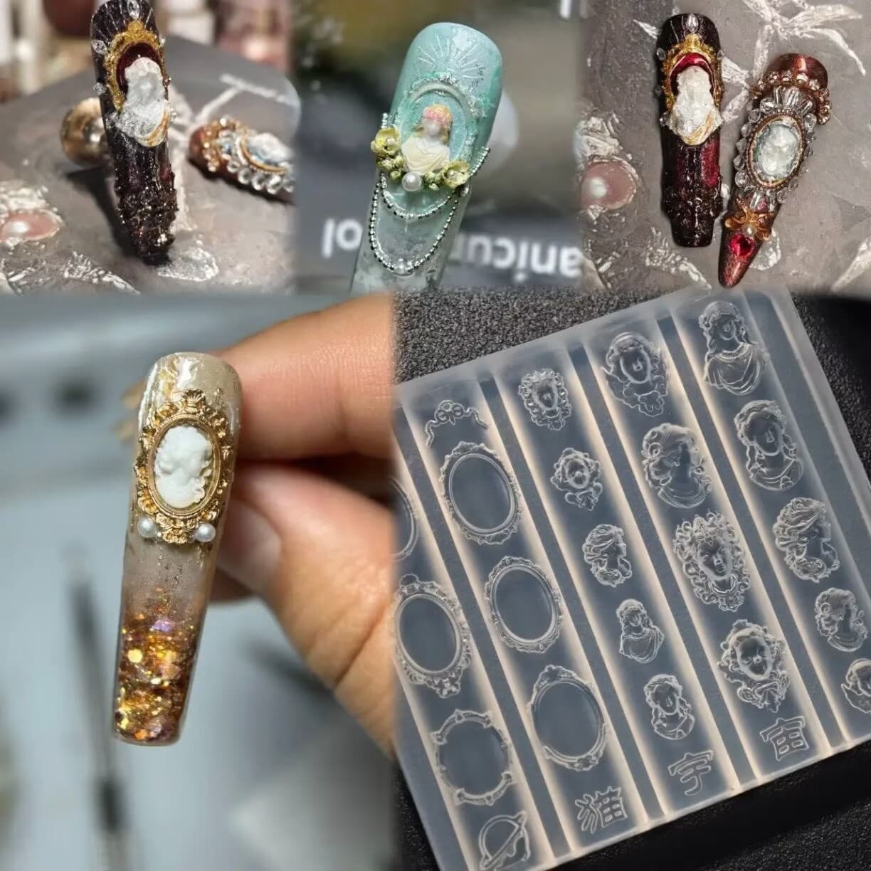European Style New High-Transparency Medusa Photo Frame Nail Art Vintage Mold Snake Head Silicone 3D Versatile Carved Embossed Mold