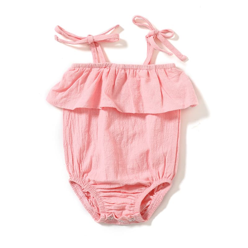 Cotton Linen Newborn Romper Pure Color Belted Baby Bodysuit Factory Stock Wholesale No Sleeve Unisex Summer Clothes for Babies