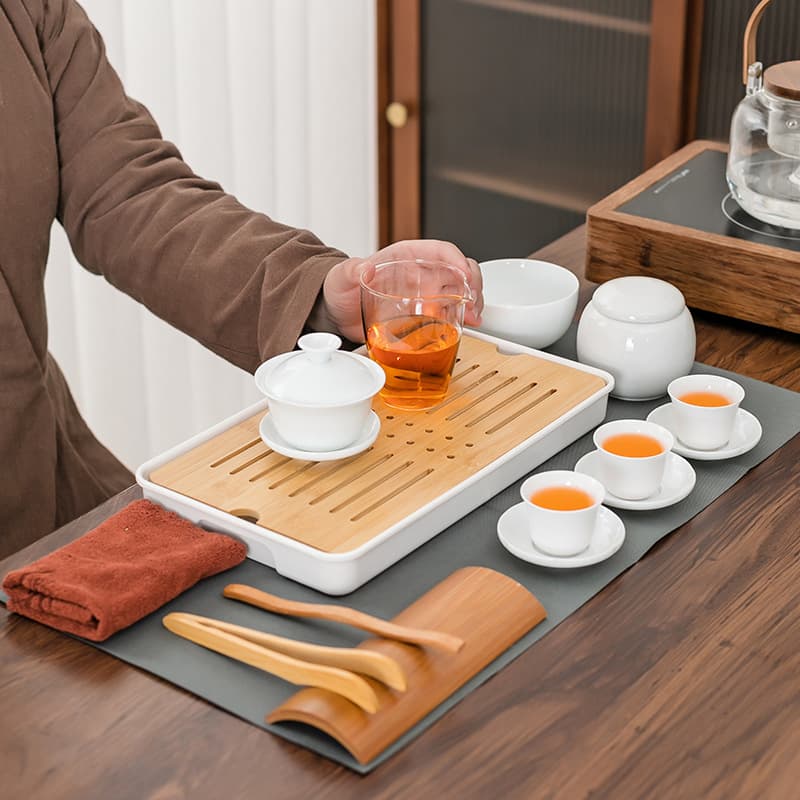 Dehua high-white porcelain tea ceremony set, judging bowl, three-piece gaiwan, and three cups, tea ceremony teaching tea set, logo can be added.