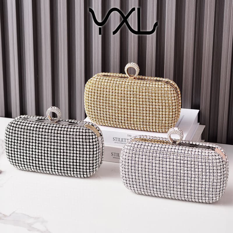 Yixinglong Factory Direct Rhinestone Dinner Bag Silver Large Diamond Party Bag Noble Shiny Banquet Bag Cross-Border Women's Bag