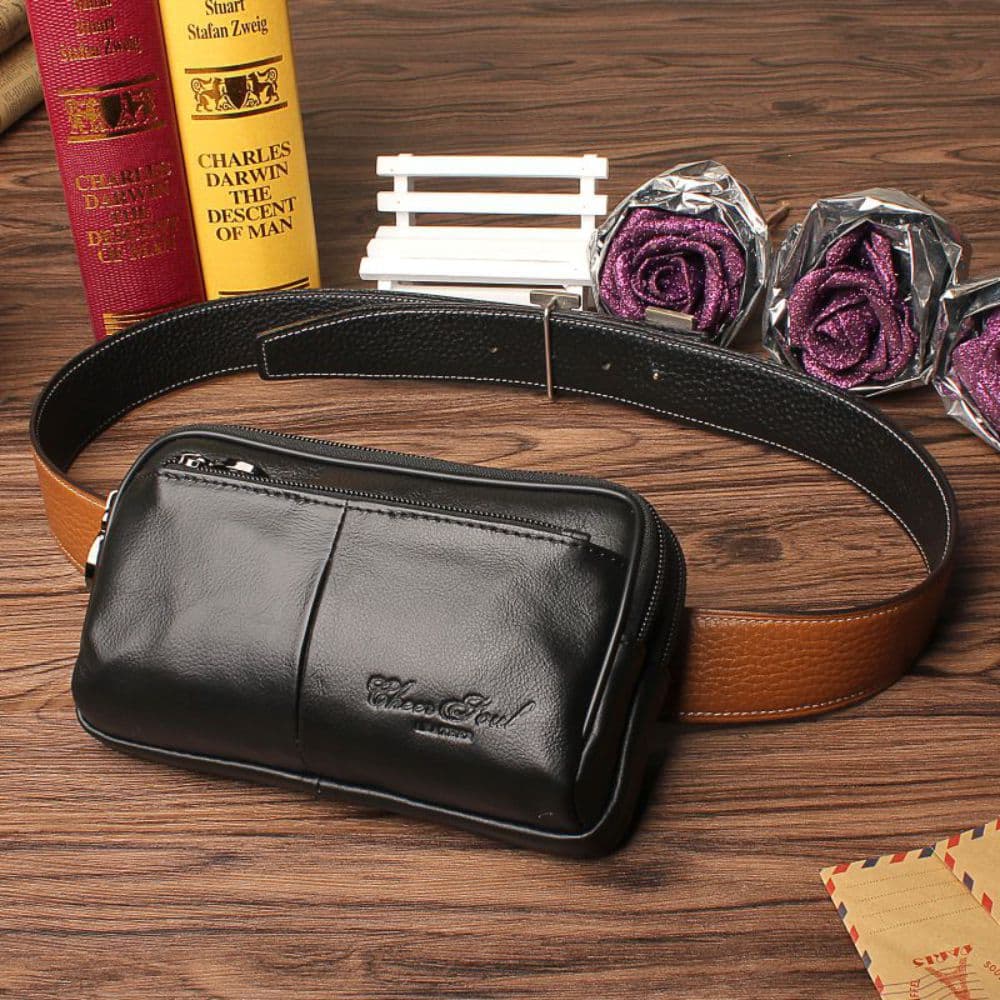 Genuine Leather Men's Waist Bag Top Layer Cowhide Multifunctional Phone Bag Sports Casual Men's Belt Waist Bag Clip-on Bag
