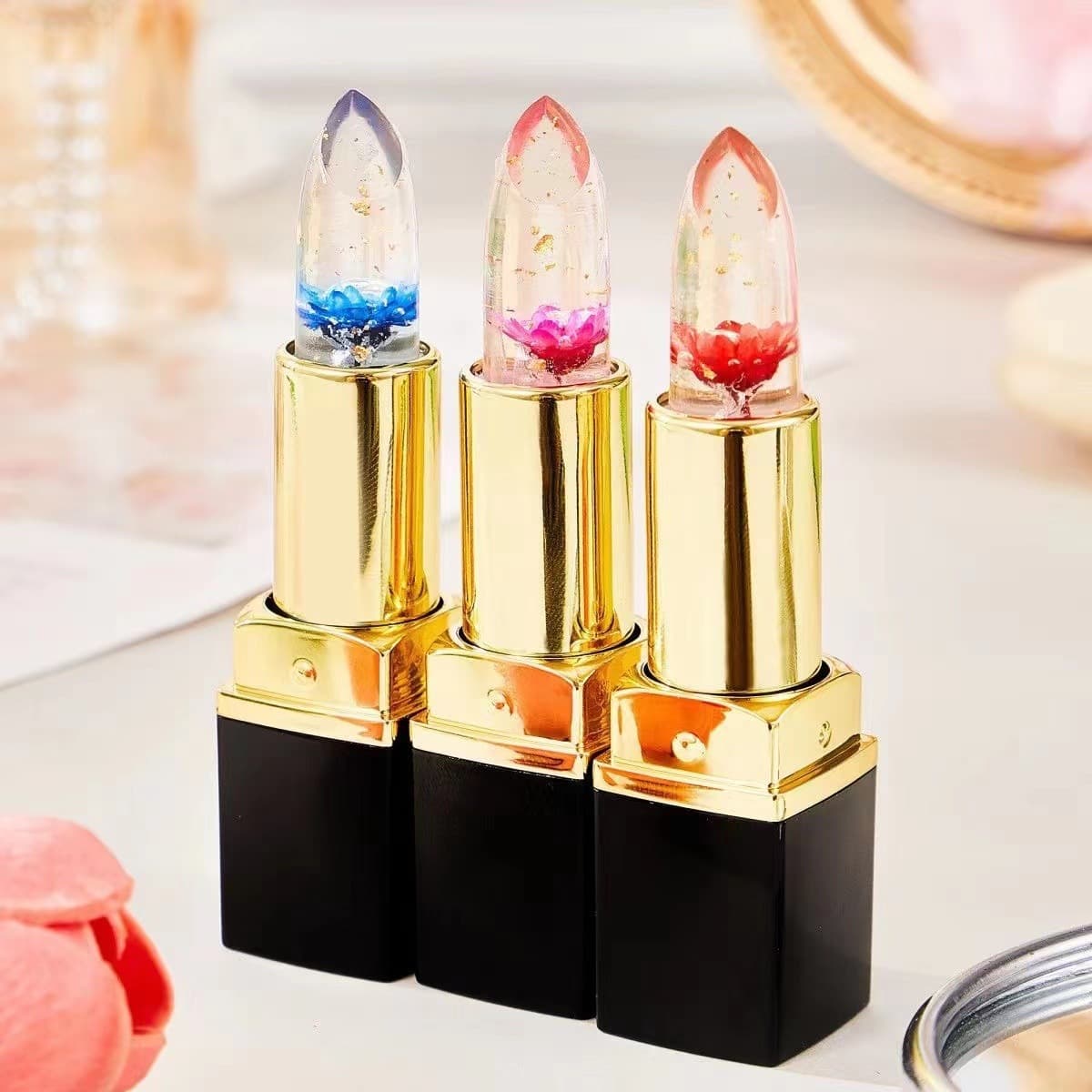 Flower Jelly Color-Changing Lipstick for Women, Moisturizing, Long-Lasting, Non-Stick Cup, Smudge-Proof, Temperature-Change Lip Balm, Pregnancy-Safe