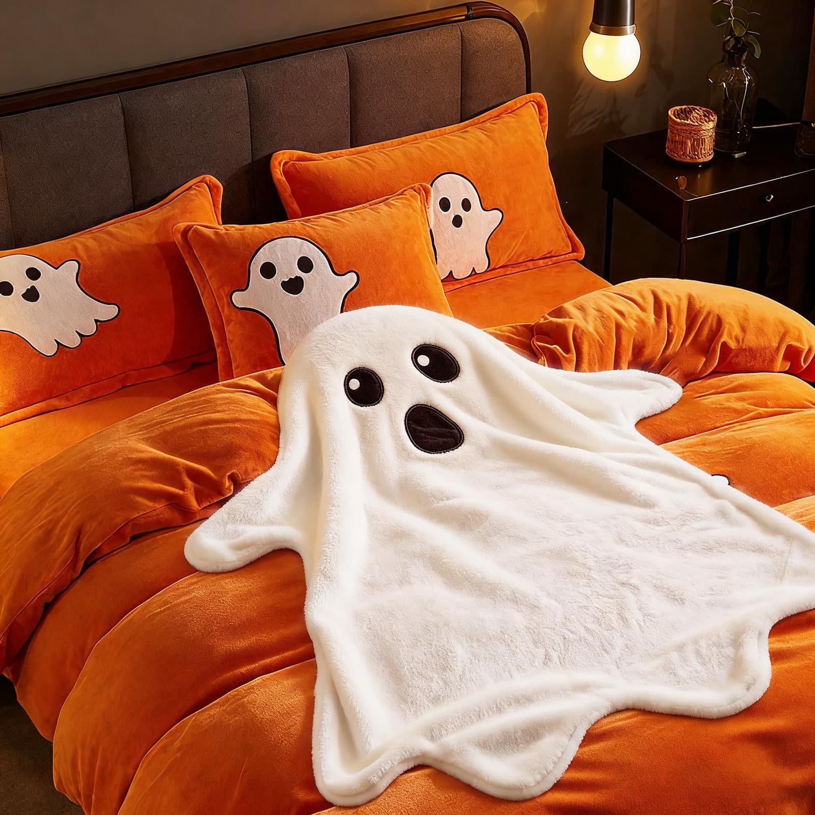 Cross-border Halloween Ghost Flannel Blanket Living Room Nap Blanket Sofa Blanket Air-conditioned Room Warm Cover Blanket Irregular Blanket