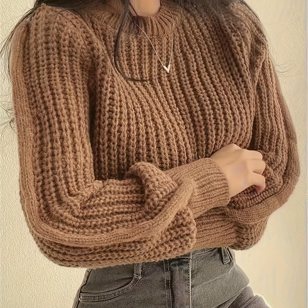 2026 Fall/Winter New Arrival Solid Color Sweater Amazon Cross-Border European and American Women's Long-Sleeve Pullover Sweater