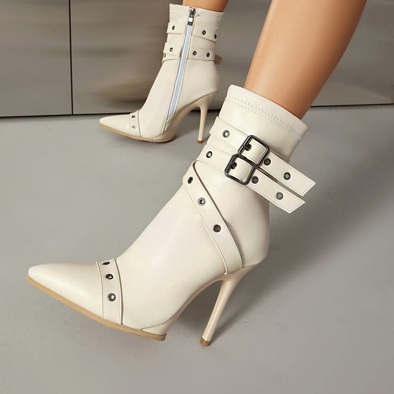 eBay Export Style 2025 Autumn/Winter Sexy Stiletto Heel Pointed Toe Size 40 41 Large Size Belt Buckle Ankle Boots for Women