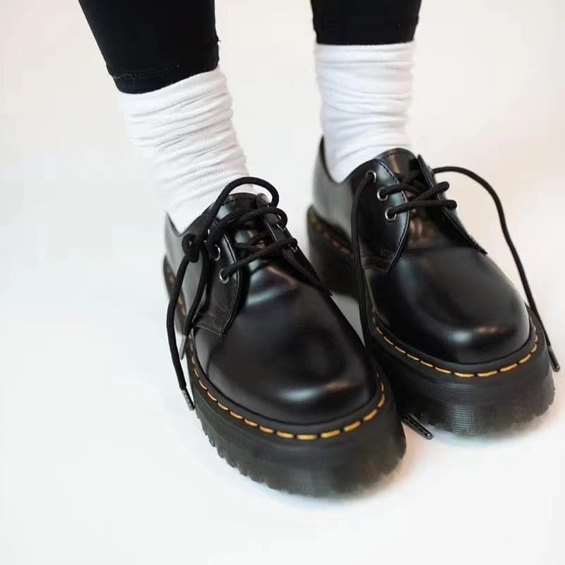 Korean Trend Pure Desire Style Platform Thick Sole Leather Shoes 2025 Autumn New Round Toe Anti-slip Daily Versatile Martin Boots