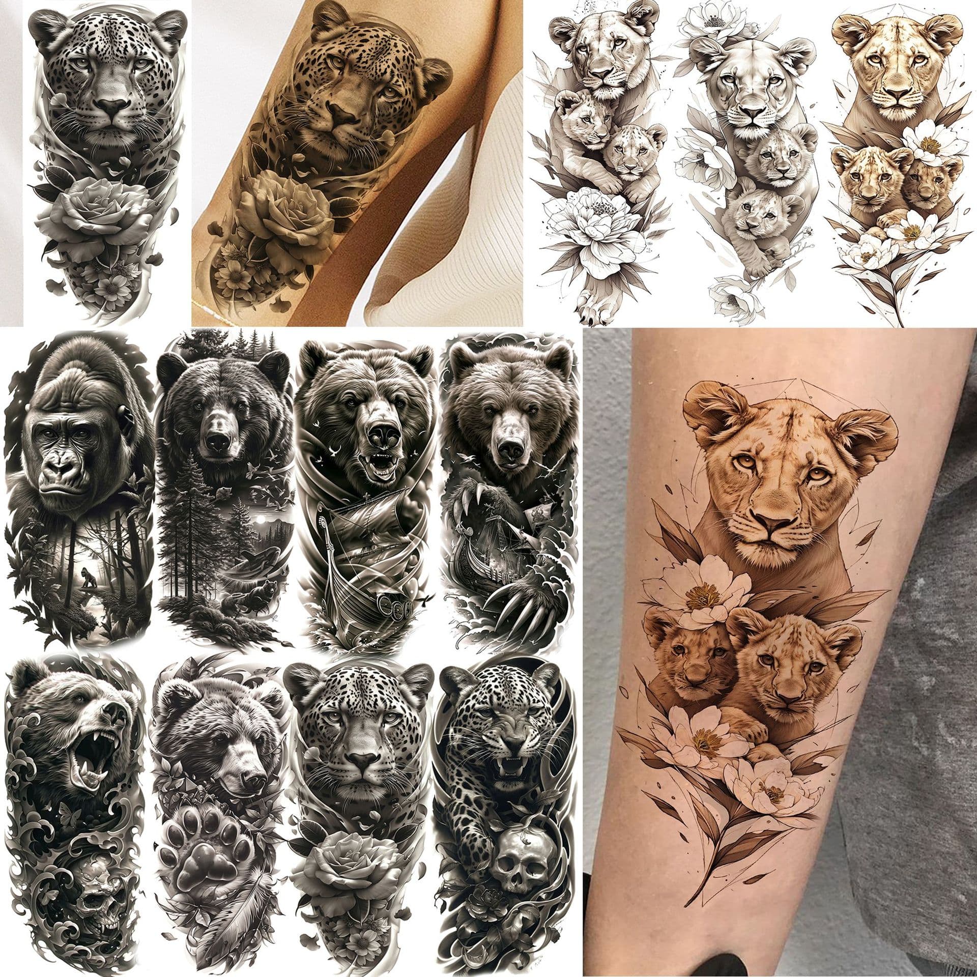 Cross-border new product leopard animal bear ready-made tattoo stickers arm calf realistic tattoo stickers TK European and American Tattoo