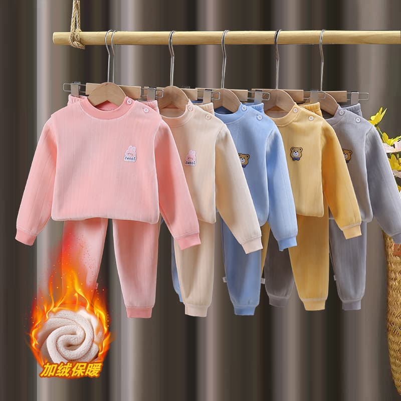 Children's Thermal Underwear Set Autumn and Winter Long Johns Baby Boys and Girls Home Wear Thickened Warm