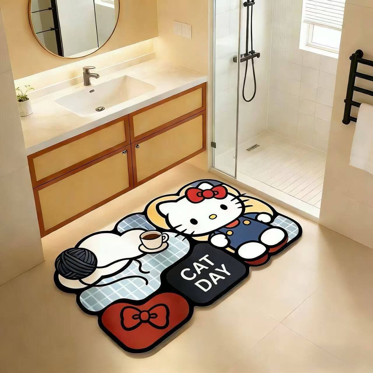 Hello Kitty Diatomite Floor Mat Cartoon Checkered Water-Absorbent Stain-Resistant Bathroom Foot Mat Durable Easy to Clean Bathroom Mat Drop Shipping