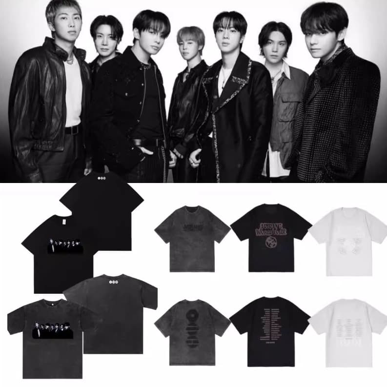 BTS 2026 Official 5th Album ARIRANG Japan Pop-Up Store Same Style Printed Washed Black Short Sleeve T-Shirt