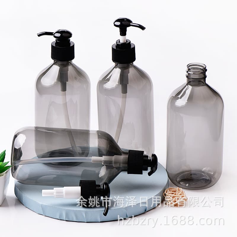 500ml Narrow Neck Transparent Black Lotion Bottle, Pump Type, Rectangular Carton, Double-Layer Blow Molded, In Stock