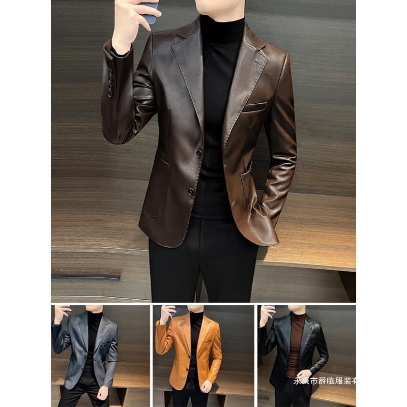Leather Jacket for Men Spring Autumn 2025 New Style Cool Leather Coat Casual Blazer Black