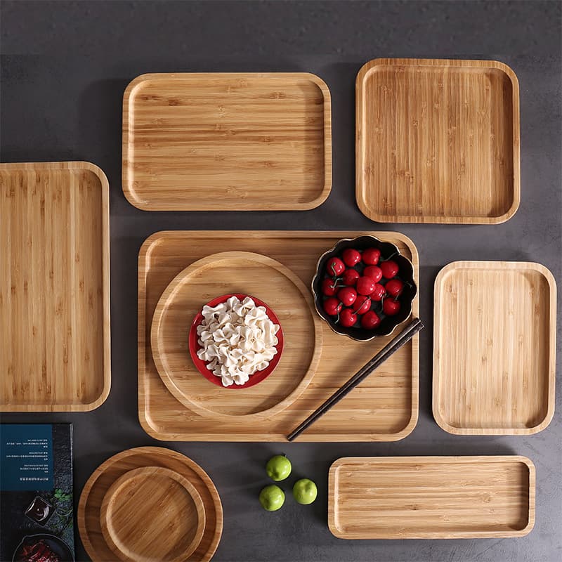 Japanese Bamboo Wood Tray Solid Wood Rectangular Bamboo Plate Wooden Tray Round Cup Tray BBQ Tray