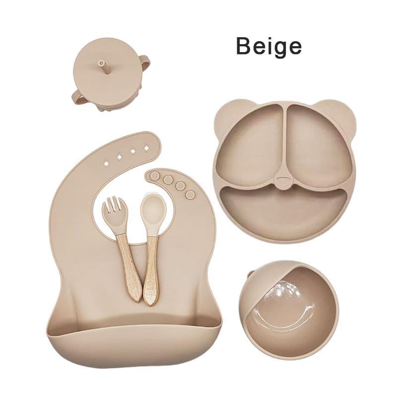 Silicone double-ear bowl, integrated suction cup bowl, children's anti-fall baby eating training food-grade complementary food bowl set
