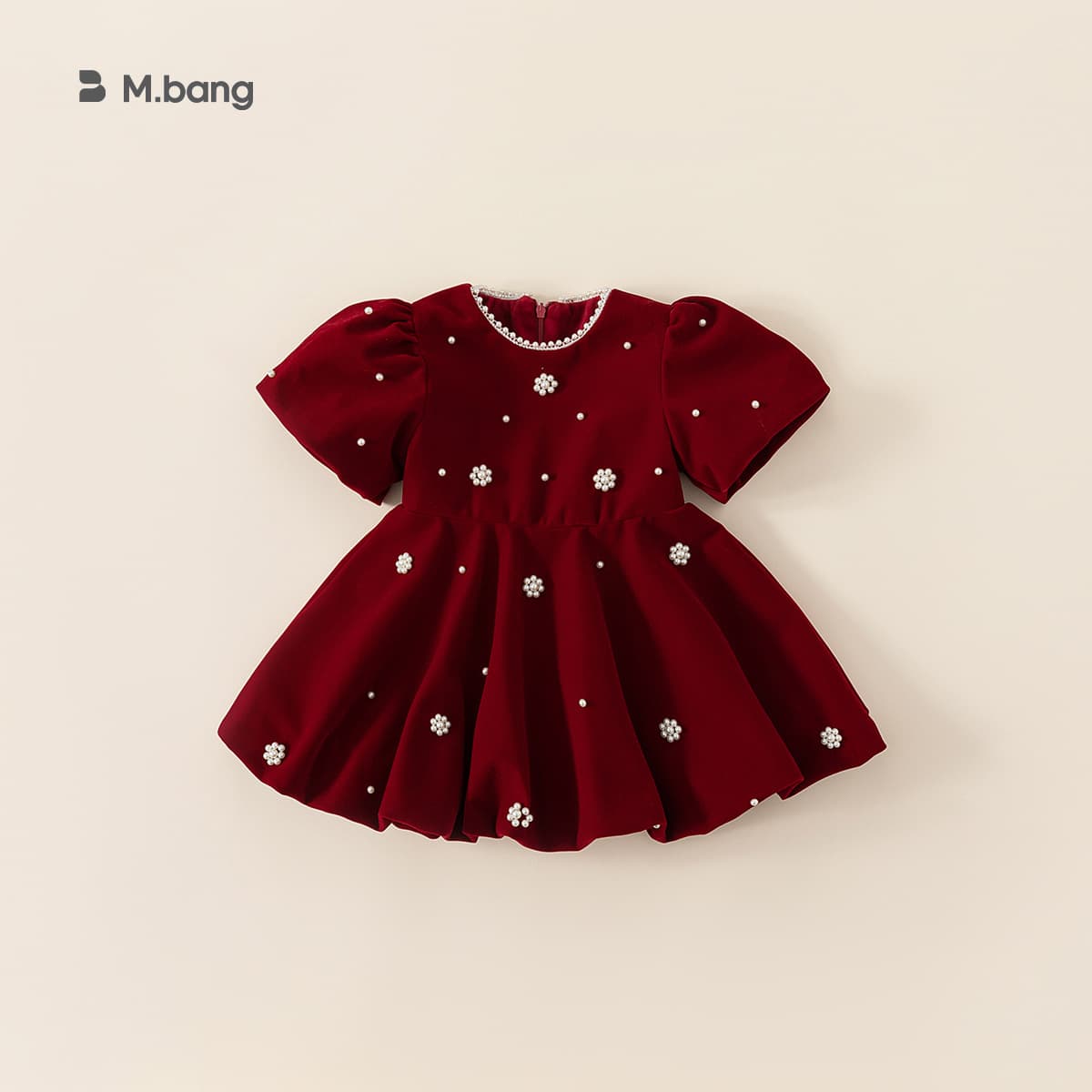 Yibao Kidsren's Clothing Spring & Fall Girls' Dress Autumn Pearl Red Dress Princess Dress Kidsren's Performance Clothing Kidsren's Dress