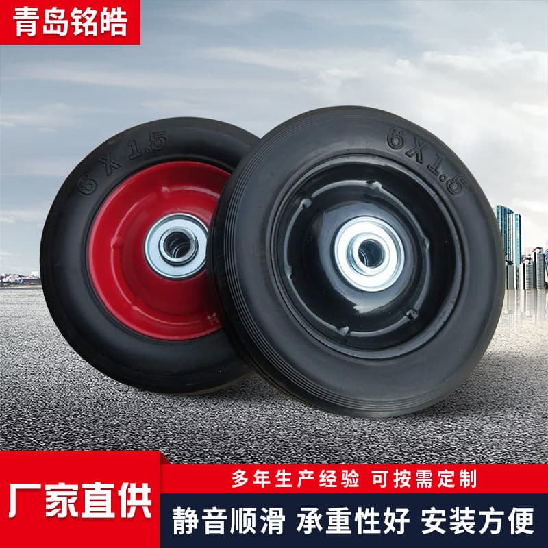 In-stock wholesale 6-inch silent solid wheels, puncture-proof and pressure-resistant hand truck rubber solid wheel tool cart caster manufacturer