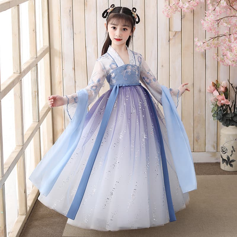Hanfu girls super fairy dress summer children's ancient costume Chinese style Tang suit chest-length skirt 12-year-old girl Hanfu