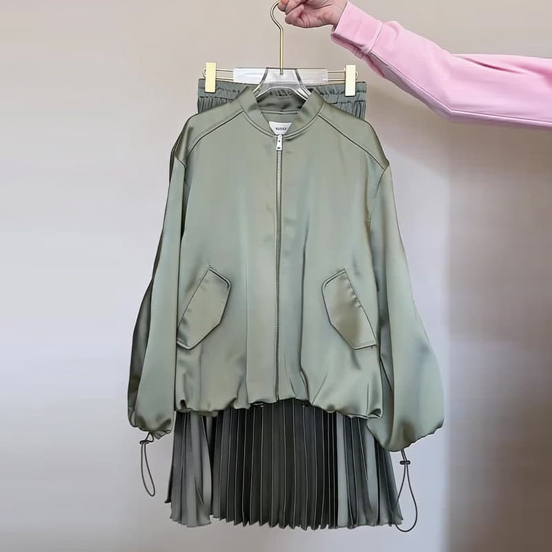2026 new European and American Amazon cross-border foreign trade women's drawstring long-sleeved loose casual pleated skirt suit