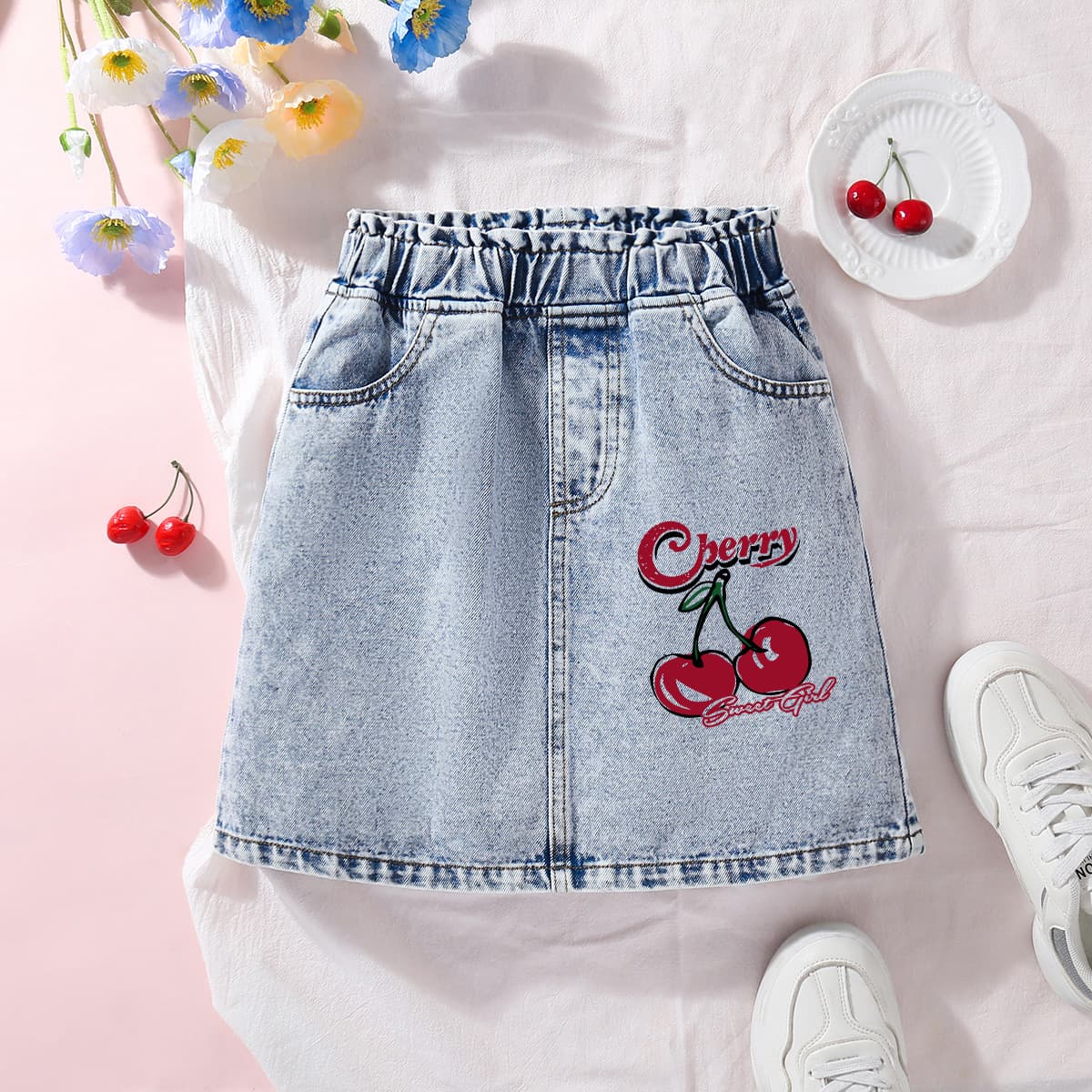 Children Girl Baby Girl Denim Skirt Short Skirt Spring/Autumn Spring Style A-Line Skirt Girl Middle Big Child Summer Skirt