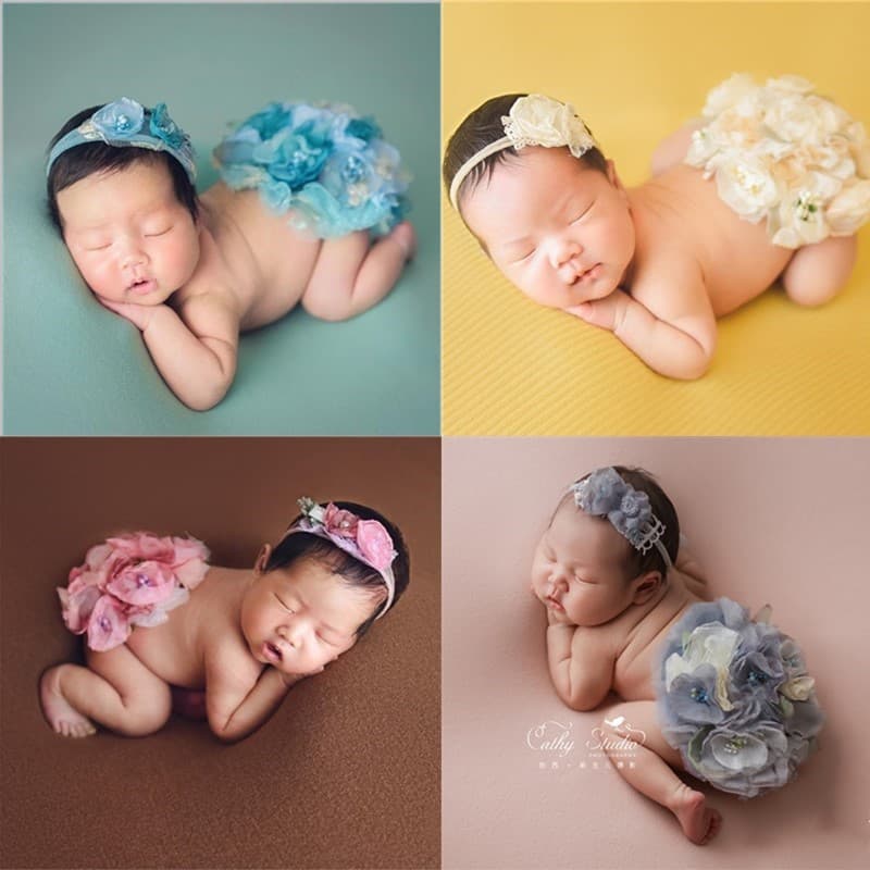 Cross-border Newborn Photography Outfit Baby Full Moon Photo Headband Round Flower Pad Baby Month-Old Photo Prop Clothing