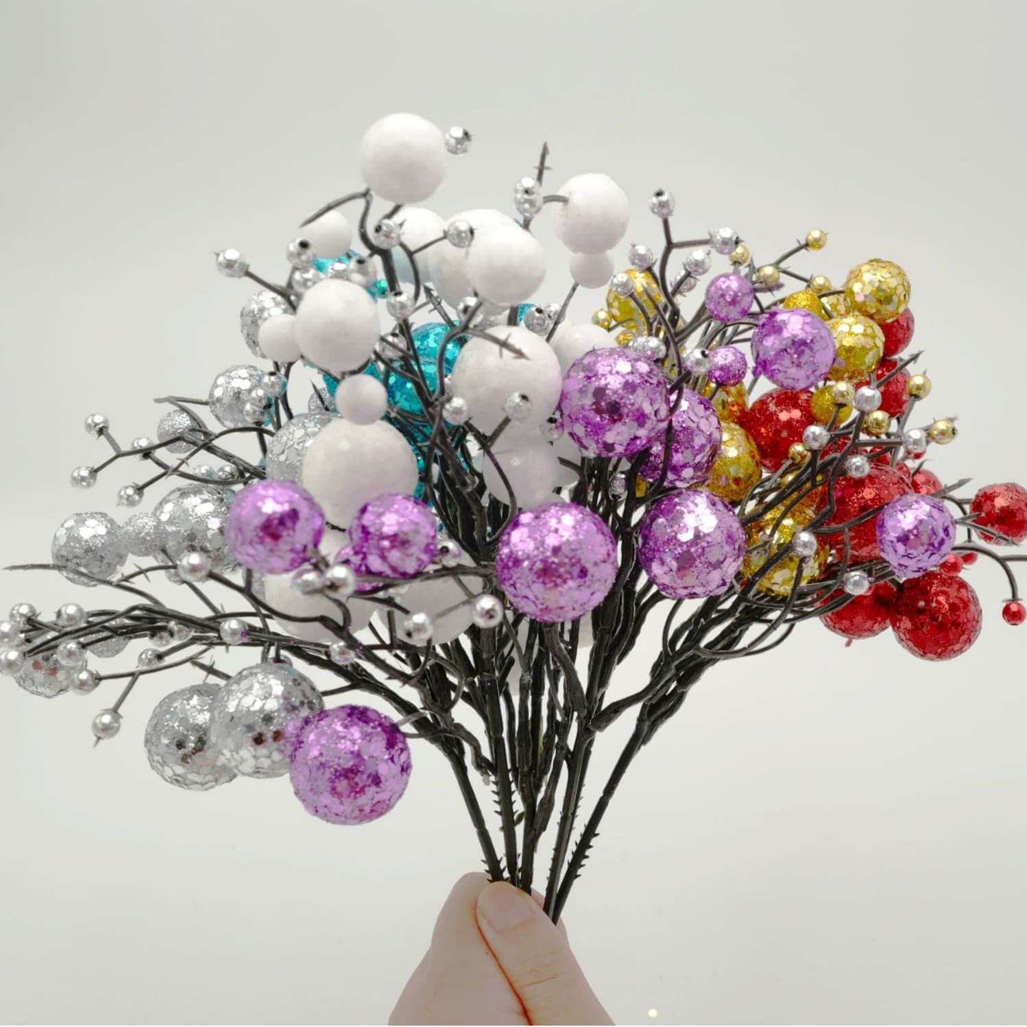 Cross-border Christmas Decoration Christmas Berries Pomegranate Fruit Artificial Flower Golden Fruit String Branches DIY Craft Material Decoration