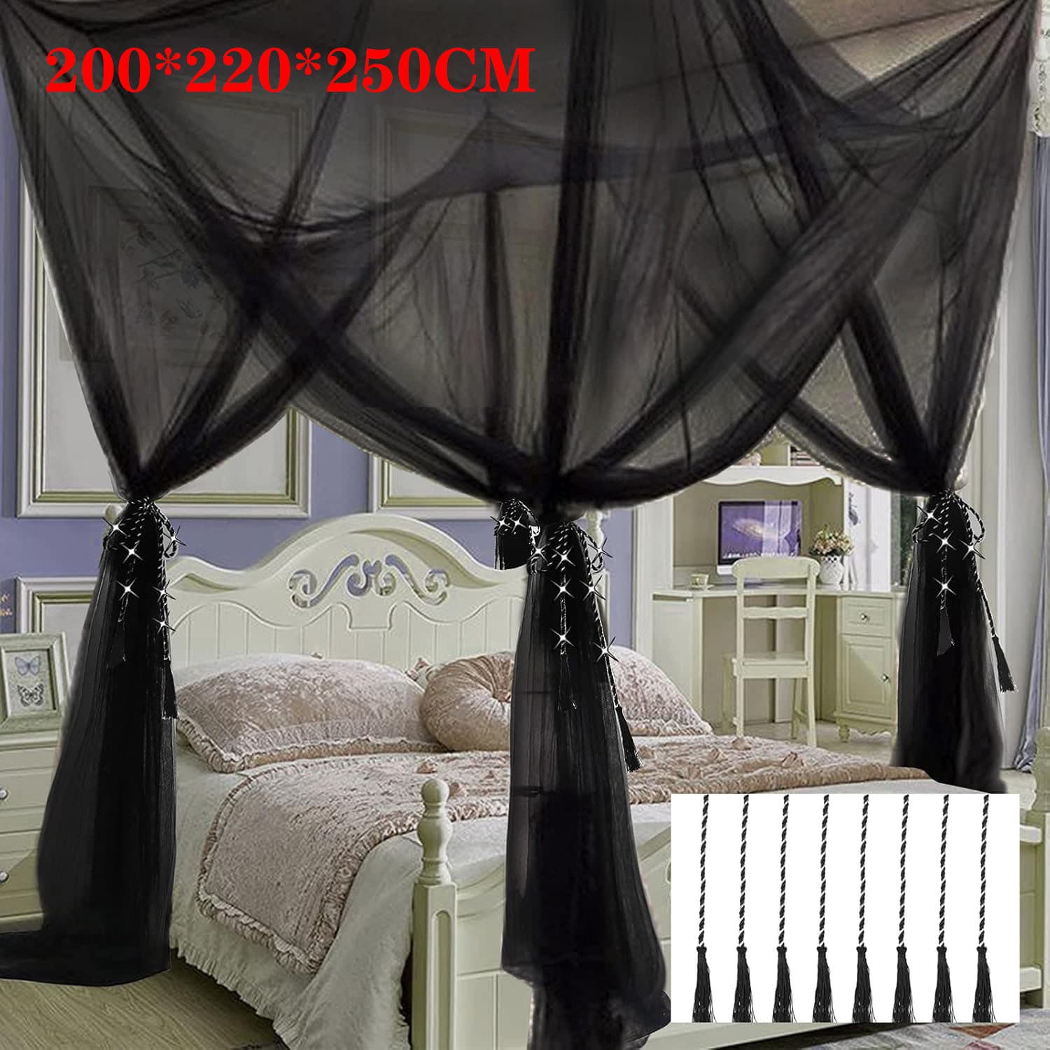 Four-Door Mosquito Net, Mosquito Net Bed Canopy, 4-Post Canopy Bed Curtain, Large Bed Curtain, Indoor and Outdoor Universal