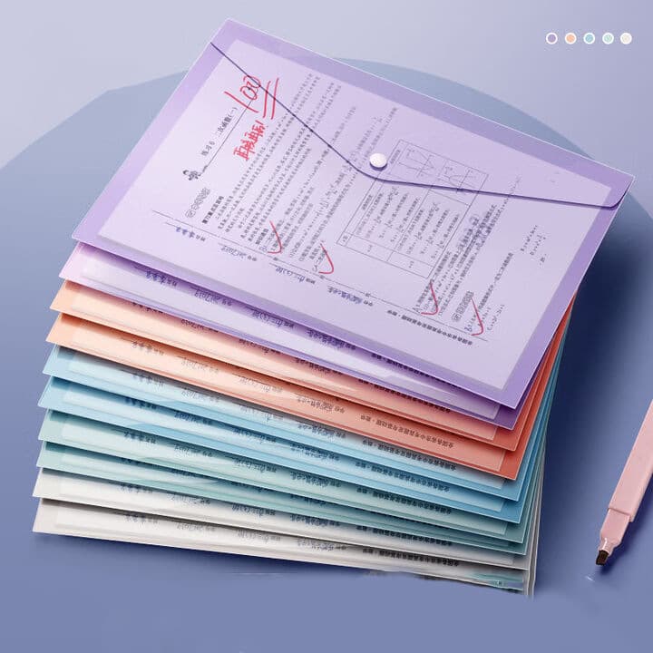 File Folder Morandi A4 Transparent Thickened Snap-button Document Ins High Aesthetics Junior High School Student Test Paper Storage Bag