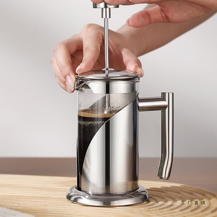 Stainless Steel Glass French Press Coffee Maker, Hand Pour-over French Press Pot for Tea Brewing and Coffee Filtering, Household Use