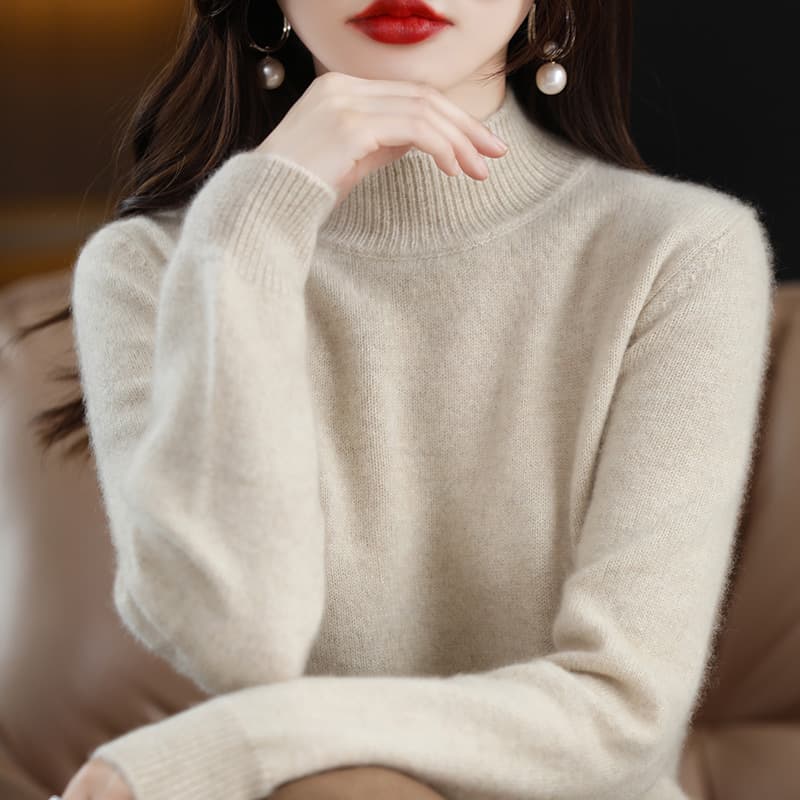 New Autumn/Winter Women's Sweater, Half Turtleneck, Long Sleeve, Loose Fit, Slimming, Versatile Pullover Knit Top