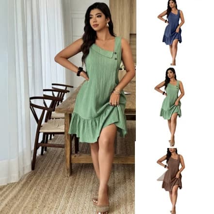In Stock 2026 Plus Size New Cross-Border Amazon Fashion Sleeveless Asymmetric Neckline Casual Dress