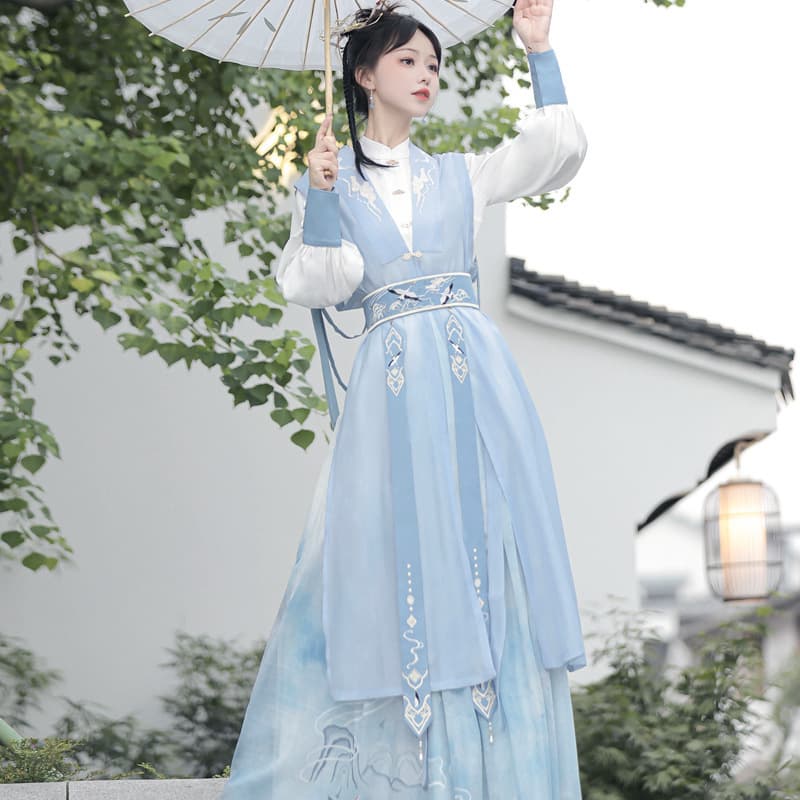 2026 Original Mountain Stream Hanfu Women Chinese Style Modified Han Element Top, Bijia, Waistband, Ruqun Set 6920