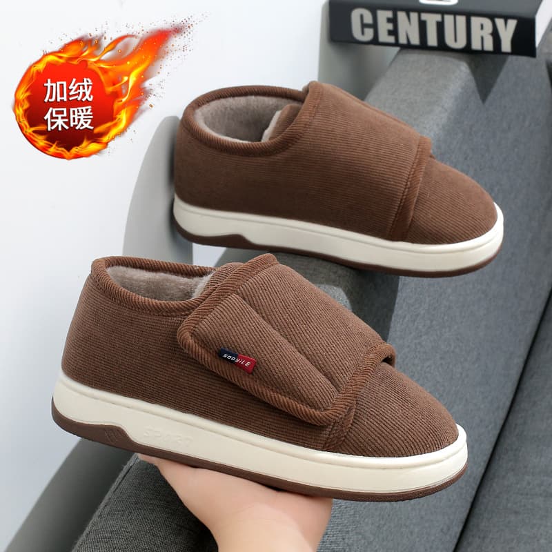 Custom Velcro Cotton Shoes Winter Indoor Home Non-Slip Wear-Resistant Plush Warm Heel-Wrap Middle-Aged Men's Slippers