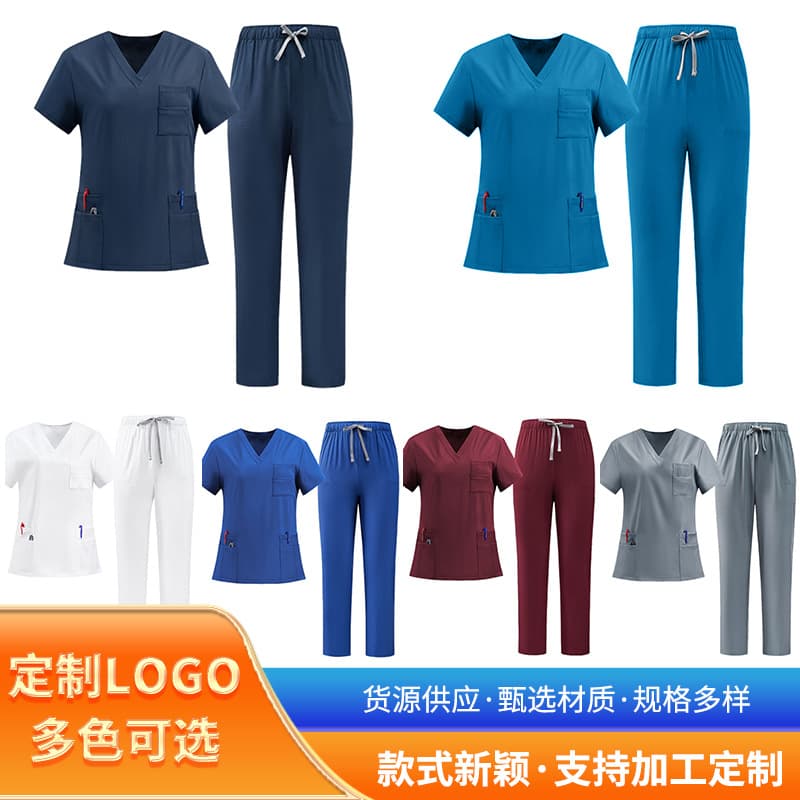 New cross-border surgical gowns for men and women, V-neck nurse uniforms, short-sleeved stretch quick-drying scrub suits