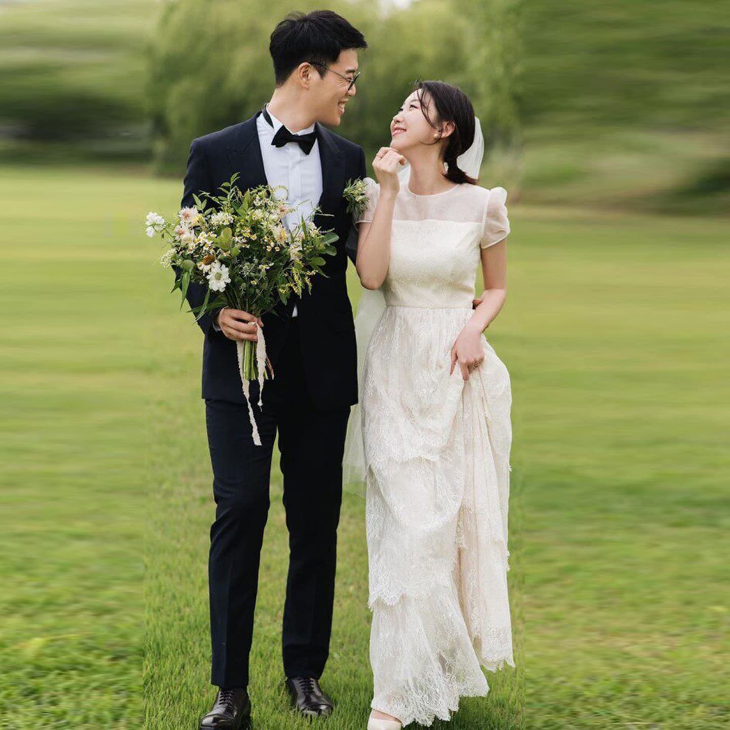 Korean light wedding dress travel photography forest style outing dress bride engagement dress temperament lace certificate registration small white skirt for women