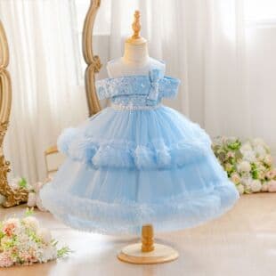 Cross-Border Hot Selling Train Dress for Girls Evening Party Princess Gown Birthday First Birthday Dress Children's Puffy Formal Dress