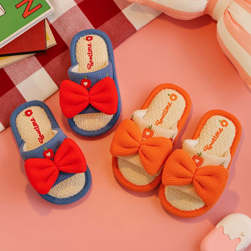 Children's Linen Slippers for Spring, Autumn, and All Seasons, Cute Indoor Home Anti-Slip Cotton Linen Slippers for Girls, Family Matching, Baby Summer Slippers