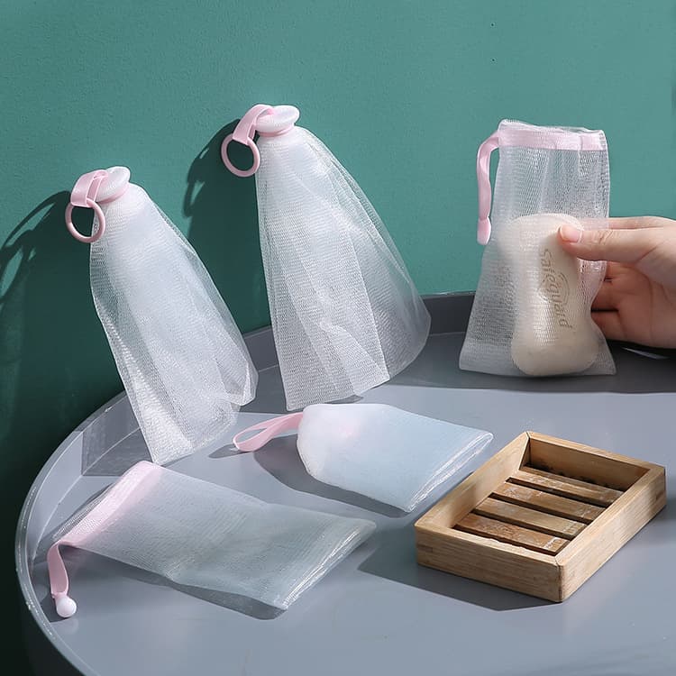 Japanese-style pull-tab foaming net, handmade soap foaming net, facial cleanser foaming net, soap bag, facial cleansing foaming net.