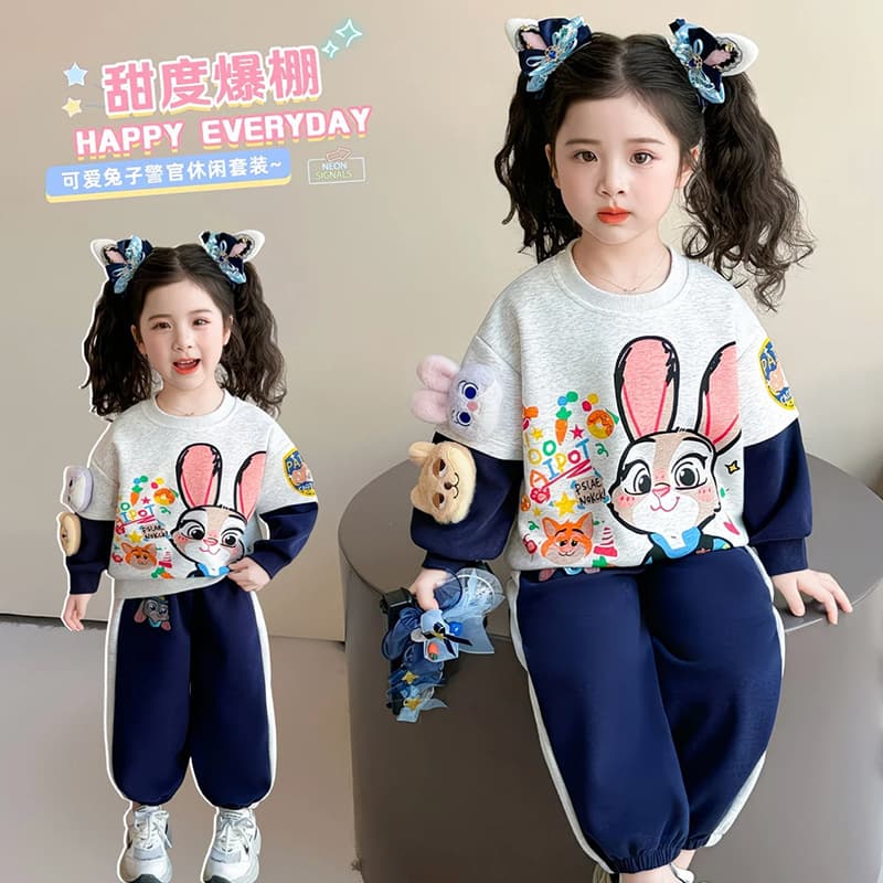 Girls Rabbit Police Officer Sweatshirt Set Spring 2026 New Stylish Girls Baby Spring Outfit Sports Two-Piece Set