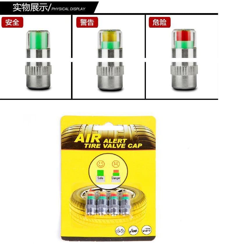 4-Pack Visual Tire Pressure Alert Caps, Tire Pressure Detectors for Car Tires