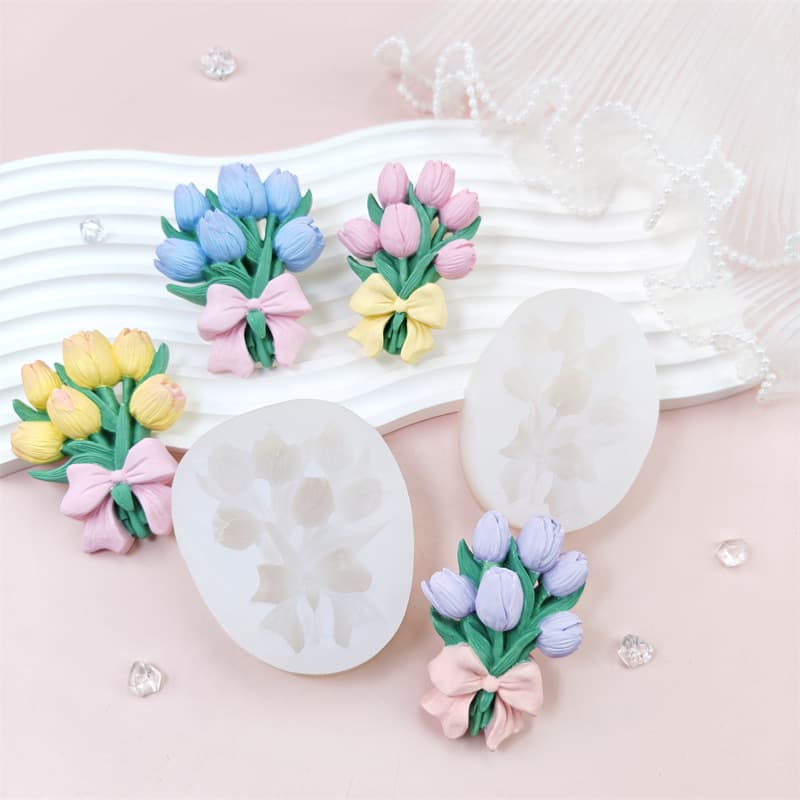 Silicone Baking Mold Butterfly Knot Tulip Flower Bouquet Ornament Mold Air Freshener Gypsum Diffuser Stone Mold Irregular Shape