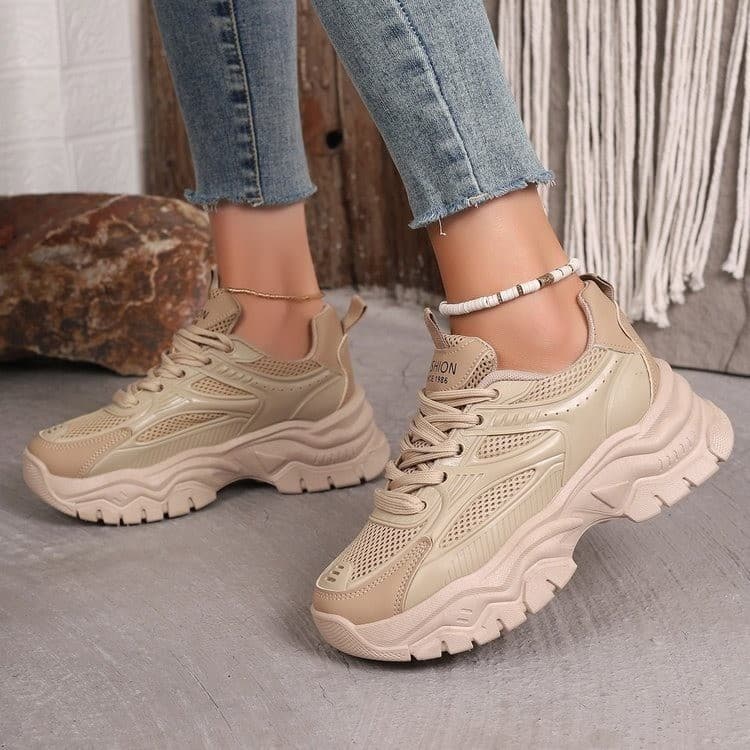 Overseas Trade Cross-border Dad Sneakers Women 2024 Mesh Breathable White Shoes Thick Sole Heightening Casual Shoes Large Size Sports Women's Shoes