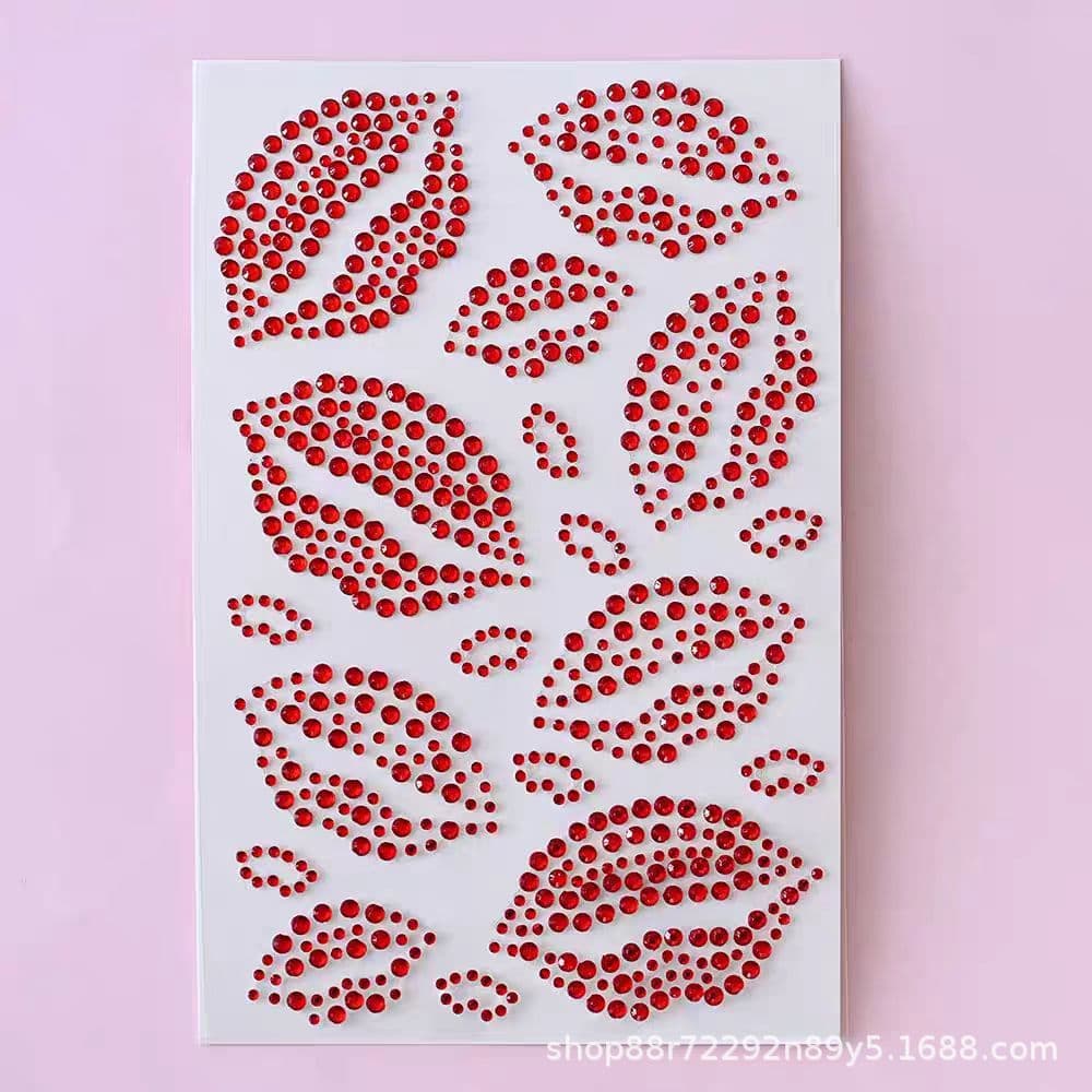 Cross-border Amazon red lip gem diamond stickers acrylic children's stickers girls creative handmade reward stickers