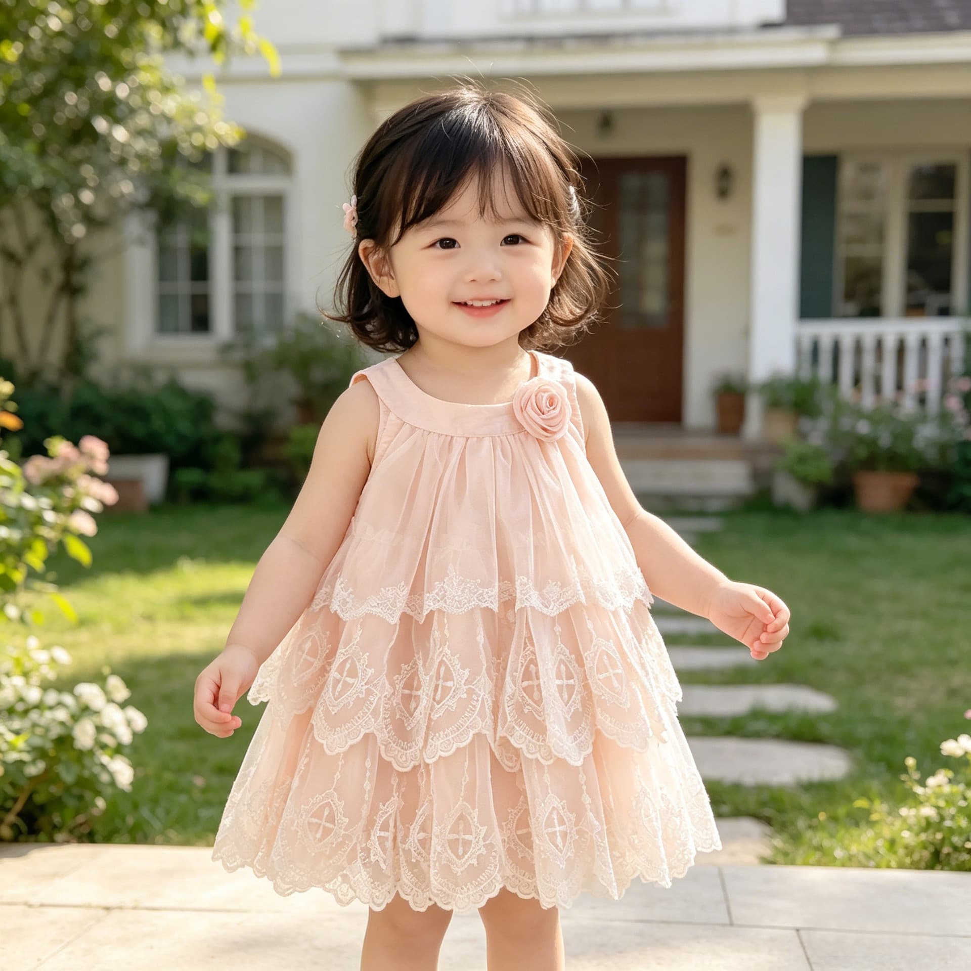 New Summer Girls Dress Children Lace Trim Versatile Princess Dress